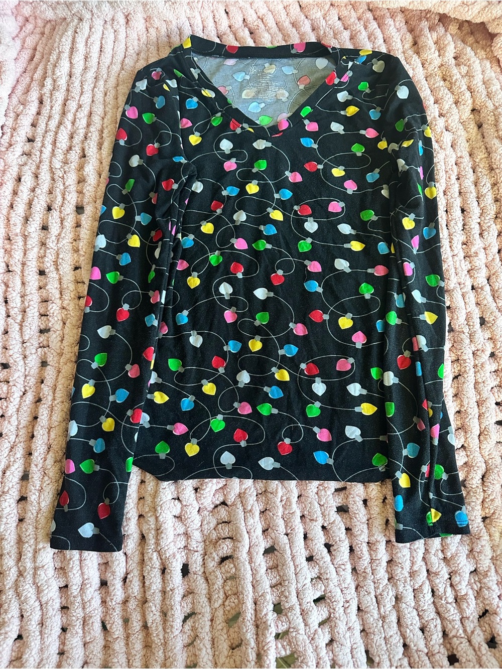 No Boundaries Black V-Neck Top with Multicolor Heart Dots